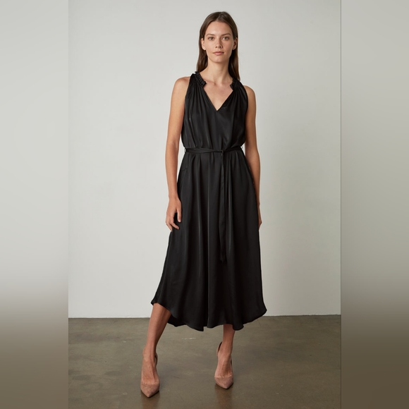 Velvet by Graham & Spencer Tala Satin Viscose Black Dress Size Large - Picture 1 of 5